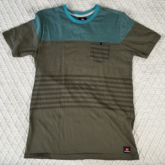 Quiksilver Men’s Pocket T-Shirt XL Green Teal Colorblock Striped - Picture 1 of 8